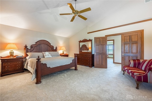 3875 Ferry Rd, Sugarcreek Twp, OH 45305 - bedroom featuring carpet flooring, high vaulted ceiling, and ceiling fan