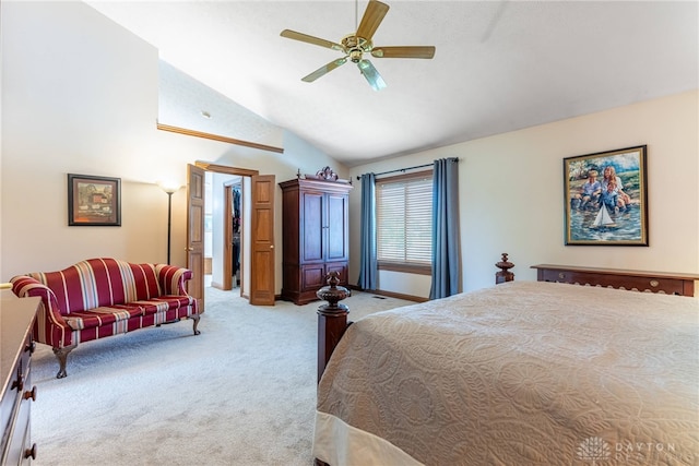 3875 Ferry Rd, Sugarcreek Twp, OH 45305 - bedroom with lofted ceiling, light carpet, ceiling fan, and a spacious closet