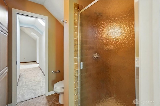 7255 State Route 48, Springboro, OH 45066 - full bathroom featuring vaulted ceiling, a shower stall, and tile patterned floors