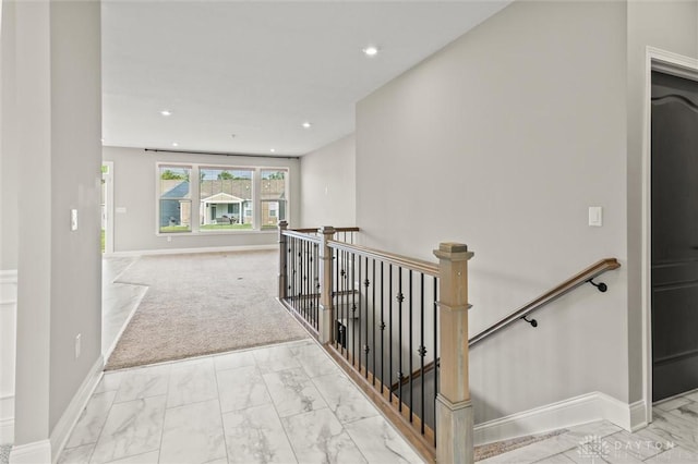 1796 Archerfield Pl, Miamisburg, OH 45342 - hall featuring marble finish floors, an upstairs landing, and recessed lighting