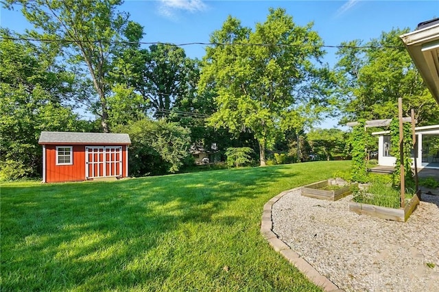 320 Witherby Dr, Kettering, OH 45429 - view of green lawn featuring a shed and a vegetable garden