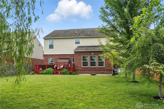 1662 S Branch Rd, Centerville, OH 45458 - back of house with brick siding, a wooden deck, and roof with shingles