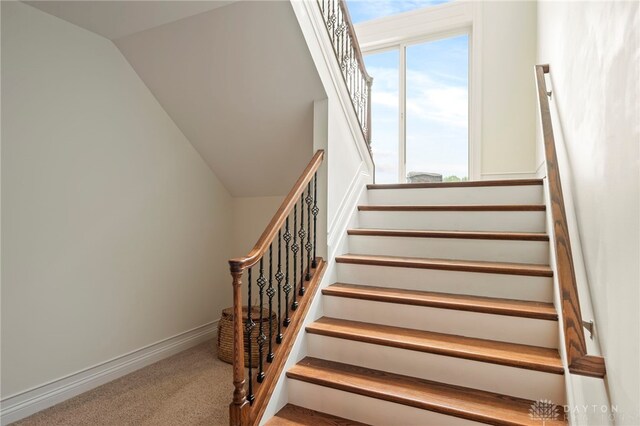4738 Saddletop Ridge Ln, Mason, OH 45040 - stairs featuring vaulted ceiling and carpet floors
