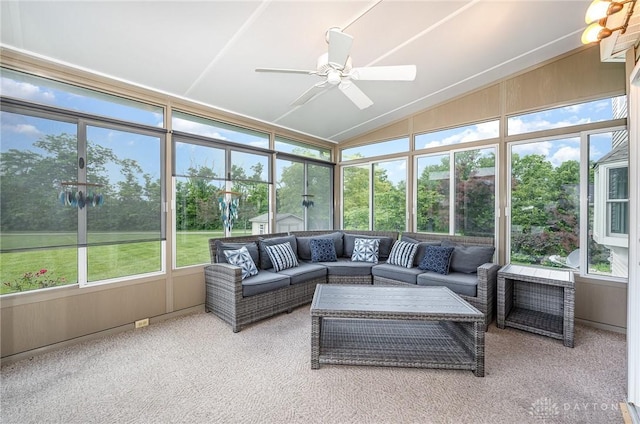 4395 Turtledove Way, Miamisburg, OH 45342 - sunroom featuring ceiling fan, vaulted ceiling, and an outdoor living space