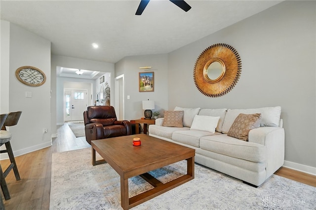 181 Cresting Rd, Fairborn, OH 45324 - living room featuring light wood-type flooring, ceiling fan, and recessed lighting