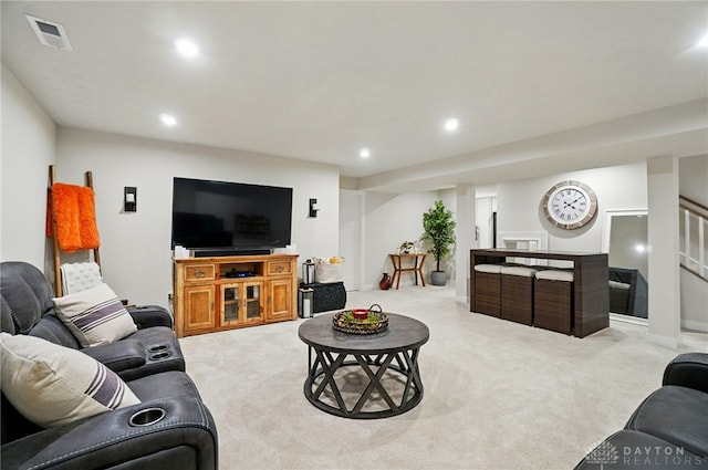 181 Cresting Rd, Fairborn, OH 45324 - living room with carpet flooring, recessed lighting, and stairway
