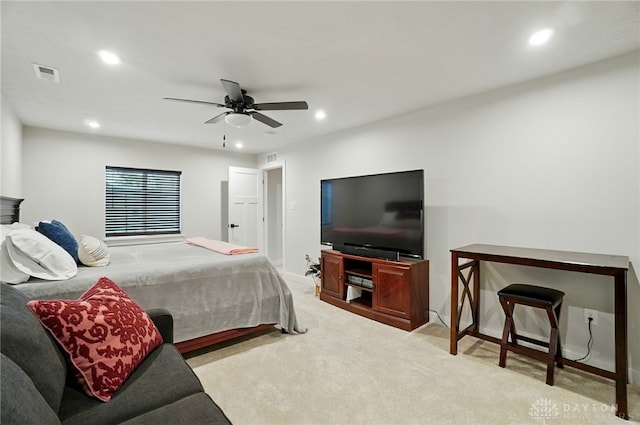 181 Cresting Rd, Fairborn, OH 45324 - bedroom with recessed lighting, light colored carpet, and a ceiling fan