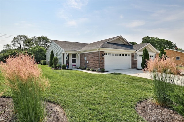 928 Southline Dr, Lebanon, OH 45036 - ranch-style home with a garage, driveway, a front lawn, brick siding, and a shingled roof