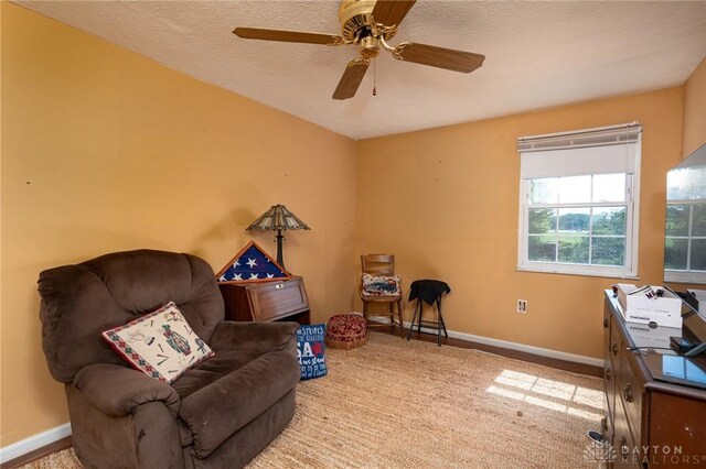 2823 Red Lion Ct, Centerville, OH 45440 - living area featuring a ceiling fan, a textured ceiling, and carpet flooring