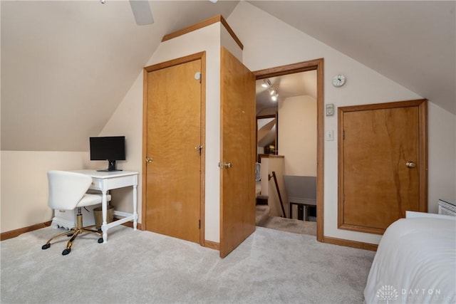 3611 Delaine Ave, Kettering, OH 45429 - carpeted bedroom featuring lofted ceiling and baseboards