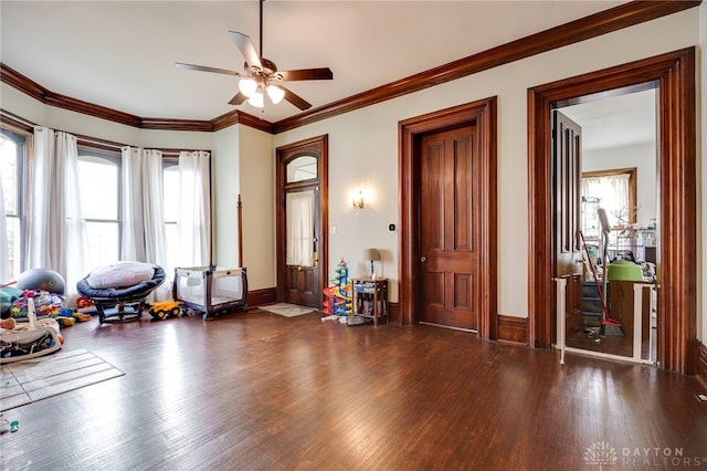 18 E Washington St, Jamestown Vlg, OH 45335 - entrance foyer featuring wood finished floors, ceiling fan, and crown molding