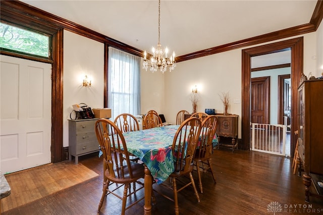 18 E Washington St, Jamestown Vlg, OH 45335 - dining space featuring a chandelier, ornamental molding, and dark wood-style flooring