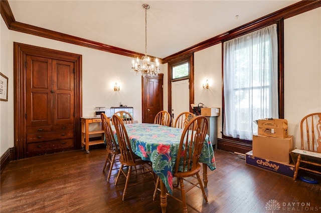 18 E Washington St, Jamestown Vlg, OH 45335 - dining room featuring a chandelier, crown molding, and dark wood-style flooring