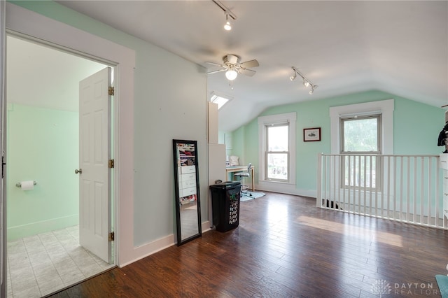 18 E Washington St, Jamestown Vlg, OH 45335 - interior space with lofted ceiling, a ceiling fan, and wood finished floors
