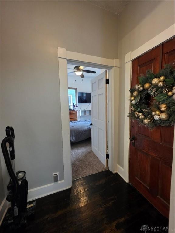 126 S Maple St, Eaton, OH 45320 - foyer with dark wood-style floors and ceiling fan
