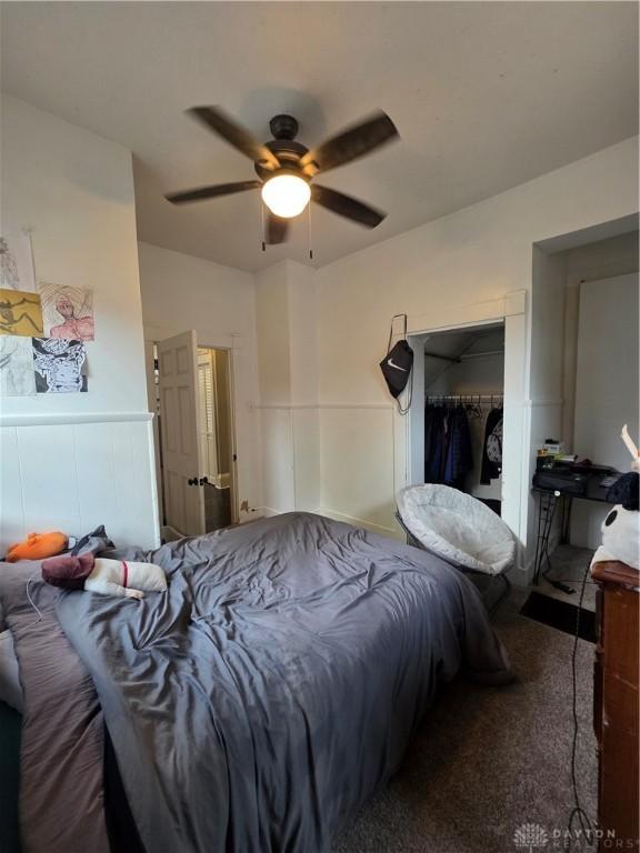 126 S Maple St, Eaton, OH 45320 - bedroom featuring a closet, carpet, and a ceiling fan