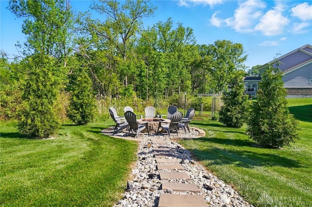 5078 Magellan Way, Franklin, OH 45005 - view of grassy yard featuring a fire pit and a patio area