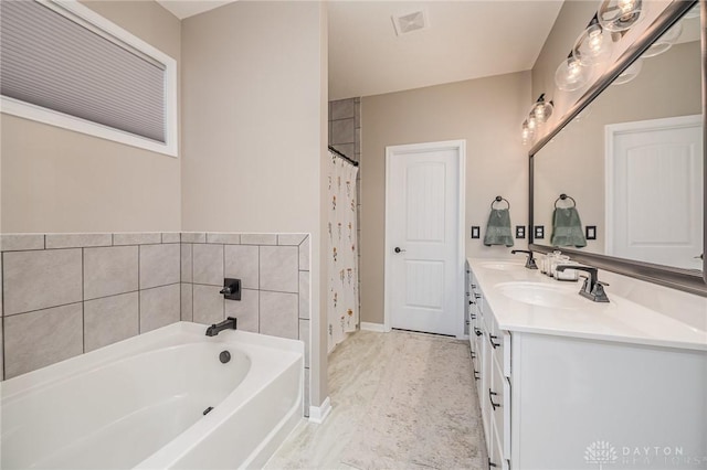 5078 Magellan Way, Franklin, OH 45005 - bathroom with double vanity, a bath, and curtained shower