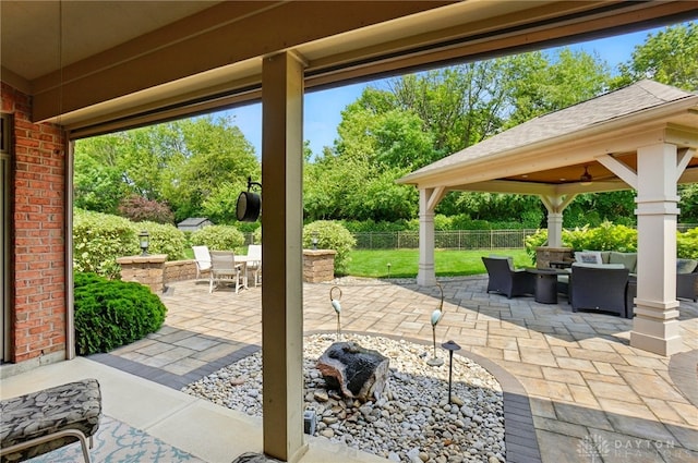 1106 Roger Scott Dr, Bellbrook, OH 45305 - view of patio featuring a gazebo, an outdoor hangout area, and outdoor dining area
