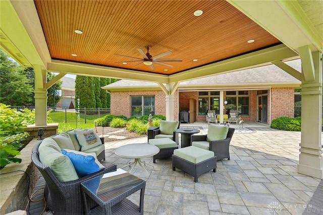 1106 Roger Scott Dr, Bellbrook, OH 45305 - view of patio / terrace featuring an outdoor living space with a fire pit and a ceiling fan