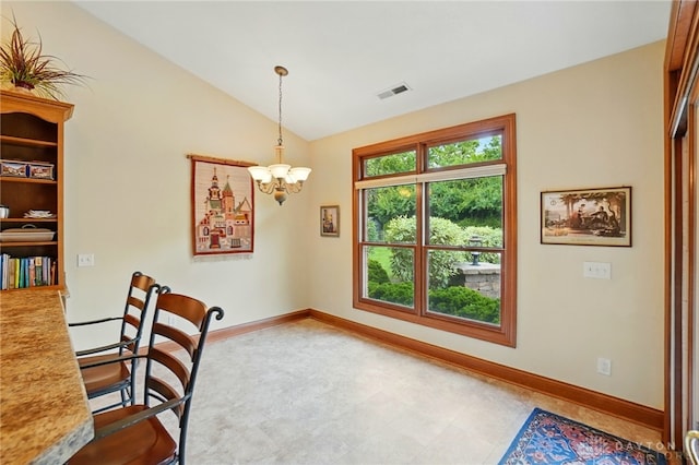 1106 Roger Scott Dr, Bellbrook, OH 45305 - dining area with a chandelier and vaulted ceiling
