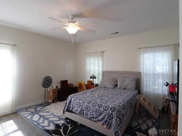 3224 Grand Falls Blvd, Maineville, OH 45039 - bedroom featuring multiple windows, a textured ceiling, and ceiling fan