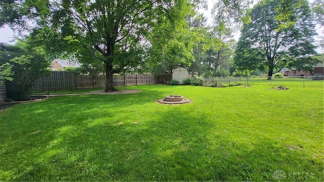 5468 Split Rock Dr, Dayton, OH 45424 - fenced backyard with an outdoor fire pit and a shed