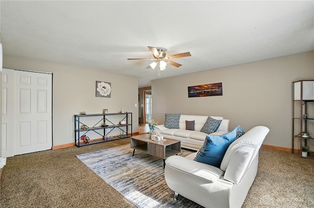 2946 Rockledge Trl, Beavercreek, OH 45430 - carpeted living area featuring a ceiling fan and baseboards