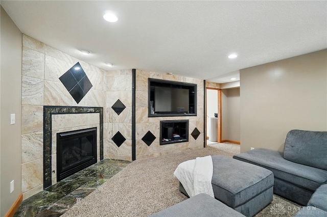 2946 Rockledge Trl, Beavercreek, OH 45430 - living room with a fireplace, recessed lighting, and carpet floors
