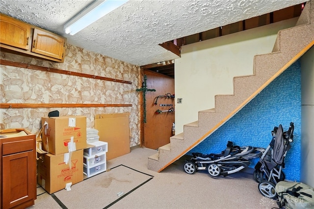 2946 Rockledge Trl, Beavercreek, OH 45430 - finished basement featuring stairs and a textured ceiling