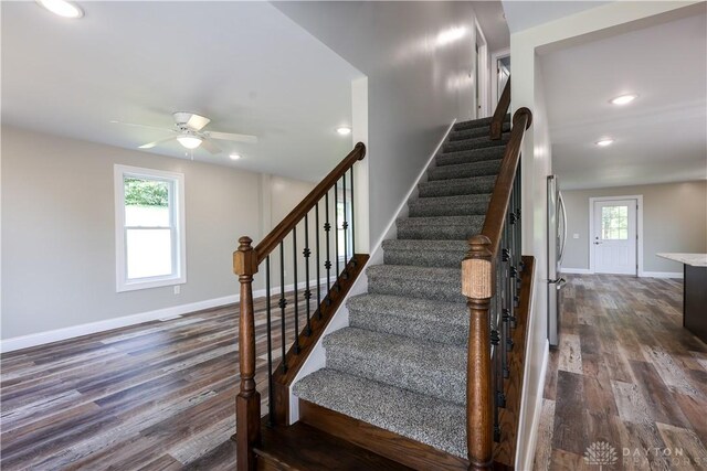 506 Linden Ave, Dayton, OH 45403 - stairs with wood finished floors, plenty of natural light, ceiling fan, and recessed lighting