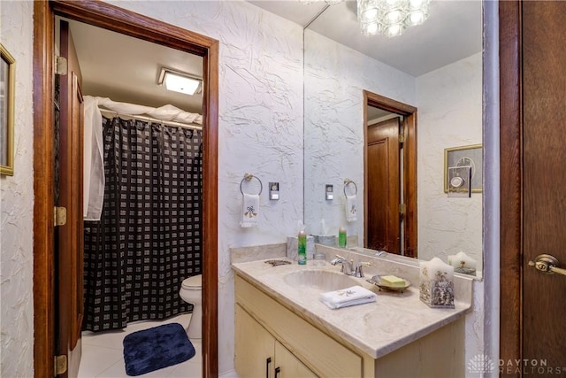 1952 Tait Circle Rd, Dayton, OH 45429 - bathroom featuring vanity, tile patterned flooring, a textured wall, and curtained shower
