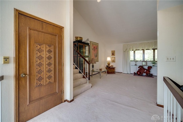 1952 Tait Circle Rd, Dayton, OH 45429 - carpeted entryway featuring vaulted ceiling and stairs