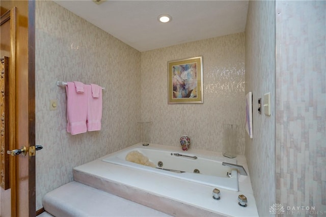 1952 Tait Circle Rd, Dayton, OH 45429 - bathroom with wallpapered walls and a whirlpool tub