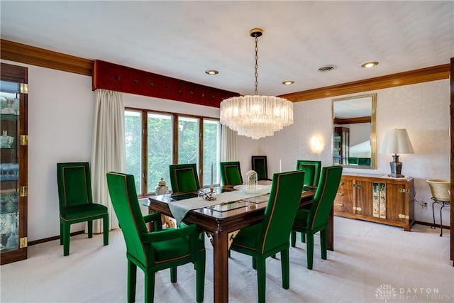 1952 Tait Circle Rd, Dayton, OH 45429 - dining room featuring a chandelier, crown molding, light colored carpet, and recessed lighting