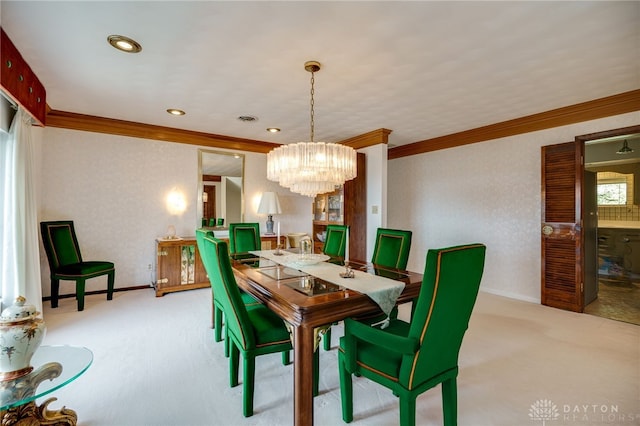 1952 Tait Circle Rd, Dayton, OH 45429 - dining room featuring carpet flooring, a chandelier, ornamental molding, and recessed lighting