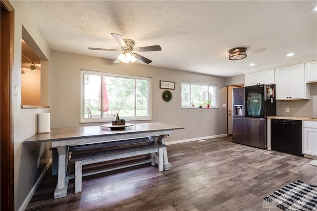 1864 E Lytle 5 Points Rd Unit R, Centerville, OH 45458 - kitchen with dishwasher, stainless steel fridge, white cabinetry, a ceiling fan, and dark wood-style flooring