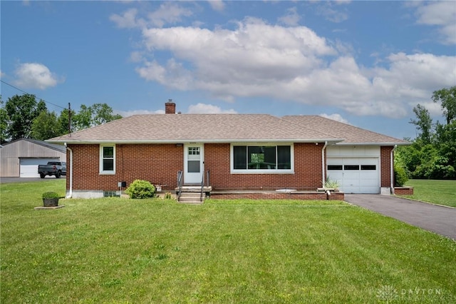 3372 Home Acres Ave, Beavercreek, OH 45431 - single story home featuring an attached garage, asphalt driveway, a chimney, brick siding, and entry steps