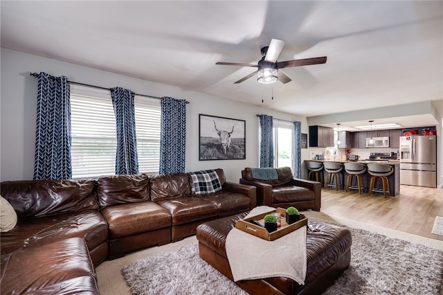 8282 Hile Ln, Germantown, OH 45327 - living room featuring ceiling fan and light wood-type flooring