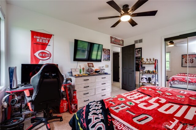 8282 Hile Ln, Germantown, OH 45327 - bedroom featuring carpet floors, a desk, and a ceiling fan
