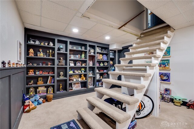 8282 Hile Ln, Germantown, OH 45327 - interior space featuring a paneled ceiling, carpet, and recessed lighting