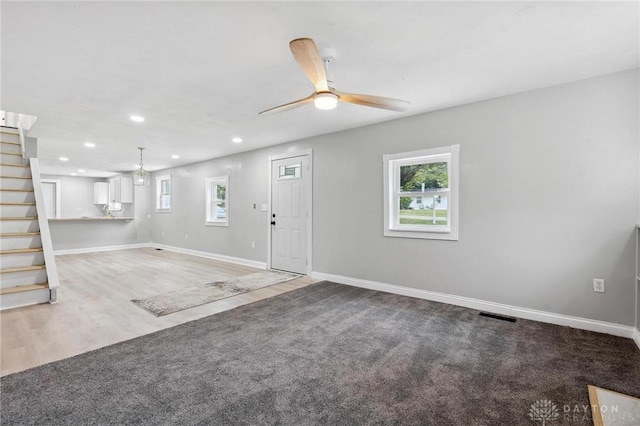 1189 Spinning Rd, Dayton, OH 45432 - foyer entrance featuring stairway, ceiling fan, recessed lighting, and wood finished floors