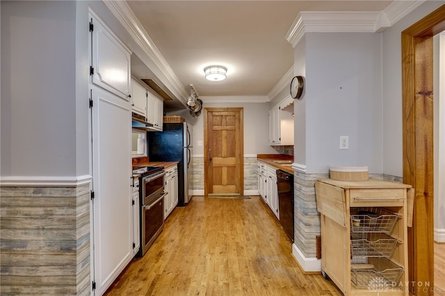 164 Winding Way, Kettering, OH 45429 - kitchen with stainless steel appliances, white cabinetry, light wood-style flooring, ornamental molding, and light countertops