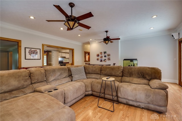 164 Winding Way, Kettering, OH 45429 - living area featuring a ceiling fan, light wood-type flooring, recessed lighting, and ornamental molding