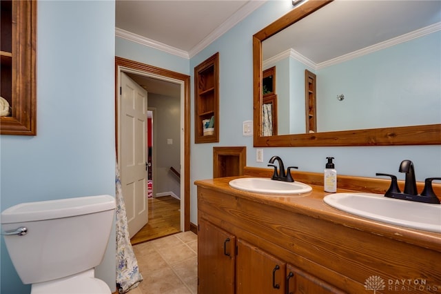 164 Winding Way, Kettering, OH 45429 - bathroom featuring double vanity, tile patterned floors, and crown molding
