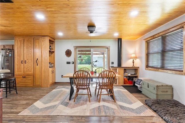 3075 Addison New Carlisle Rd, New Carlisle, OH 45344 - dining room featuring wood finished floors, recessed lighting, and wood ceiling