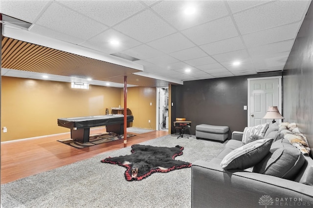 3075 Addison New Carlisle Rd, New Carlisle, OH 45344 - living room featuring wood finished floors, a drop ceiling, and recessed lighting