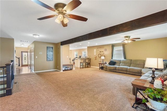 855 Quarry Rd, Silver Creek Twp, OH 45335 - living area featuring a ceiling fan and carpet floors