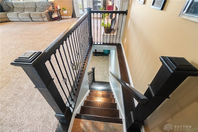 855 Quarry Rd, Silver Creek Twp, OH 45335 - staircase with carpet flooring