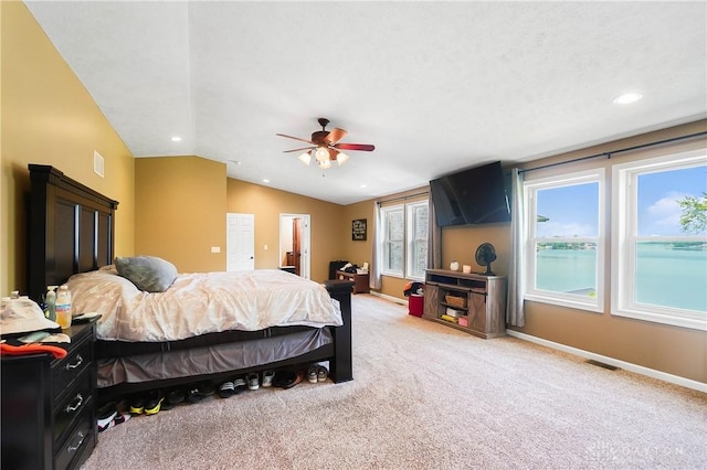 855 Quarry Rd, Silver Creek Twp, OH 45335 - bedroom featuring light colored carpet, lofted ceiling, recessed lighting, and ceiling fan